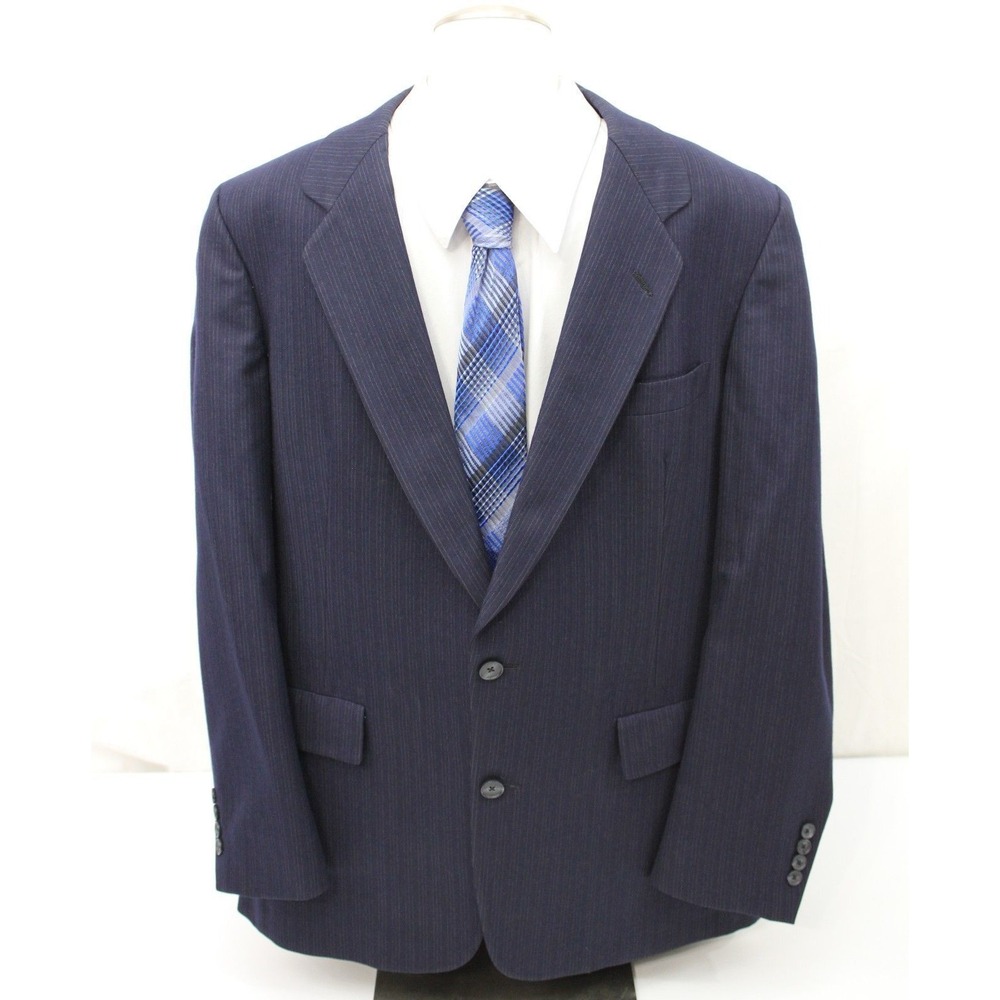 Hart Schaffner Marx Gold Trumpeter Wool Navy Pinstripe 2 Button Blazer Mens 42R